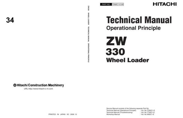 33D 34 Hitachi ZW330 Wheel Loader Technical and Troubleshooting Manual 1390 pages