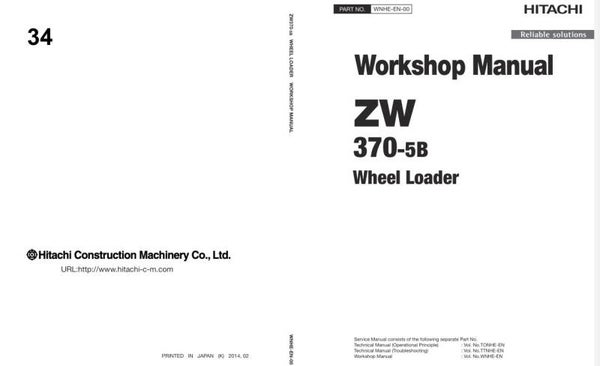 33D 34 Hitachi ZW370-5B Wheel Loader Workshop Manual and Diagrams 1467 pages