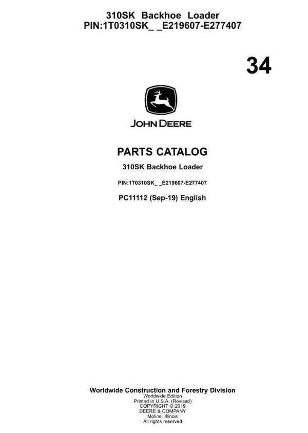 JD  34 John Deere 310SK Backhoe Loader Parts Manual 1468 pages