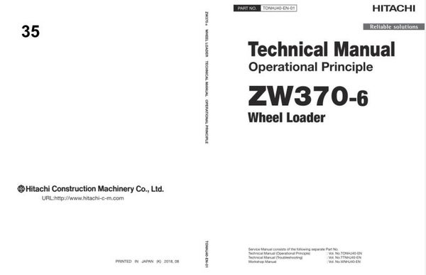 33D 35 Hitachi ZW370-6 Wheel Loader Technical Manuals 1064 pages