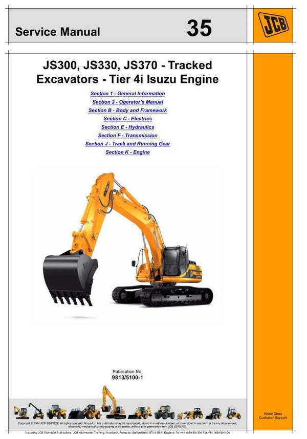 BH 35 JCB JS300, JS330, JS370 Tier 4i Isuzu Engine Service Repair Manual 1134 pages