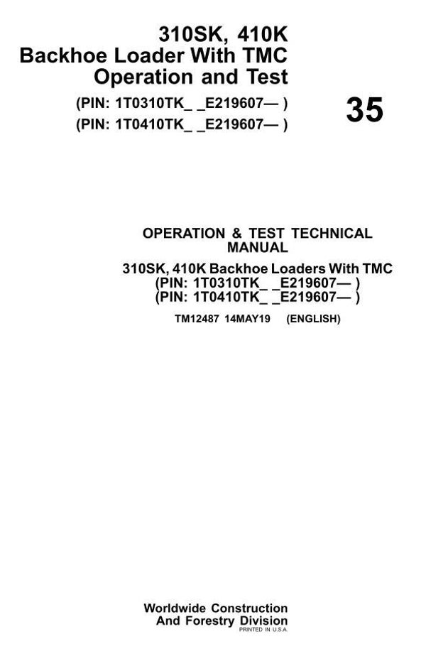JD  35 John Deere 310SK, 410K Backhoe Loader With Operation and Test Manual 1456 pages
