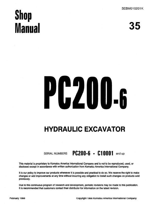 KM 35 Komatsu PC200-6 Excavator Workshop Repair Manual 530 pages