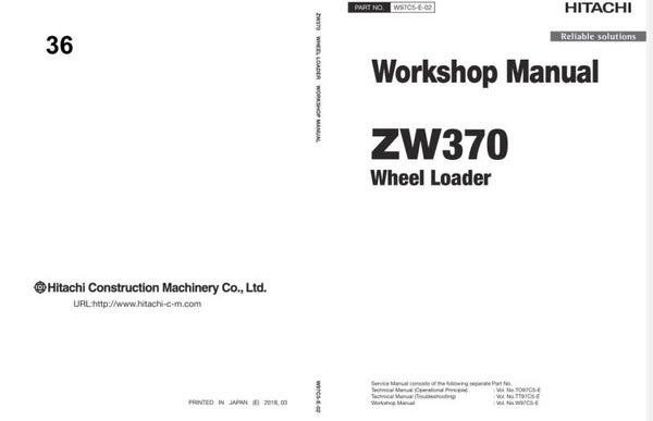 33D 36 Hitachi ZW370-6 Wheel Loader Workshop Manual and Diagrams 2038 pages