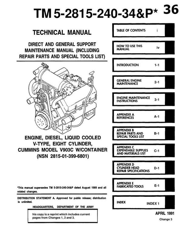 )) 36 Cummins V903C Diesel Engine Technical Manual 439 pages