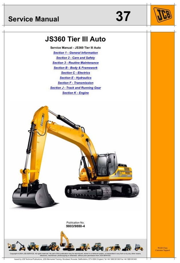 BH 37 JCB JS360 Tier III Excavator Service Repair Manual 555 pages