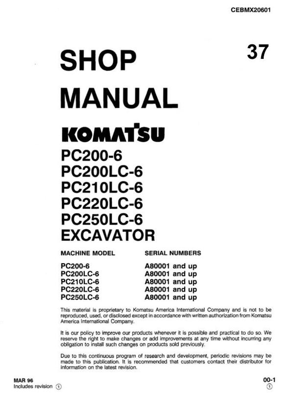 KM 37 Komatsu PC200-6, PC200LC-6, PC210LC-6, PC220LC-6, PC250LC-6 Workshop Repair Manual 720 pages