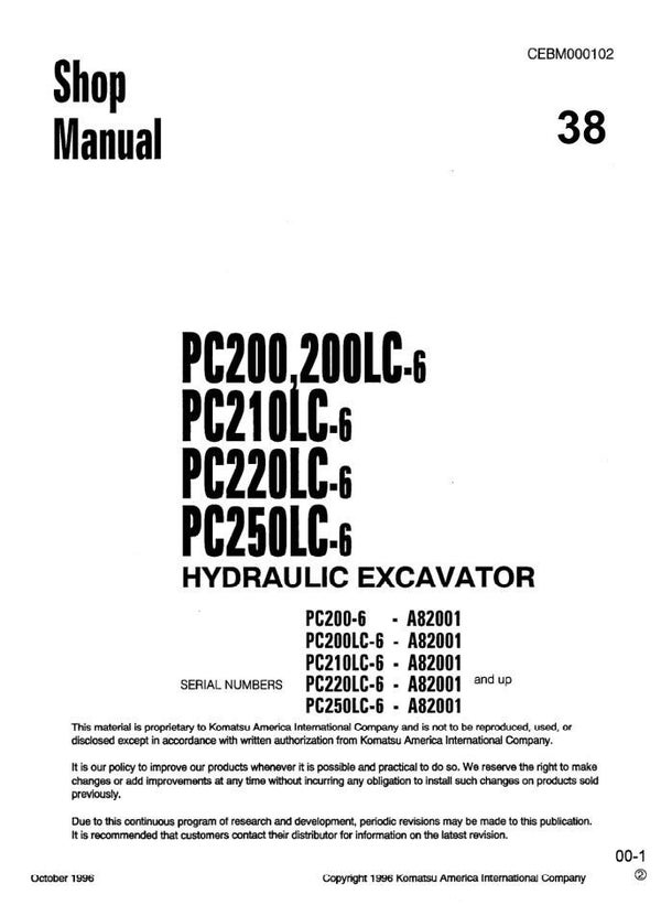 KM 38 Komatsu PC200-6, PC200LC-6, PC210LC-6, PC220LC-6, PC250LC-6 Workshop Repair Manual 2 710 pages