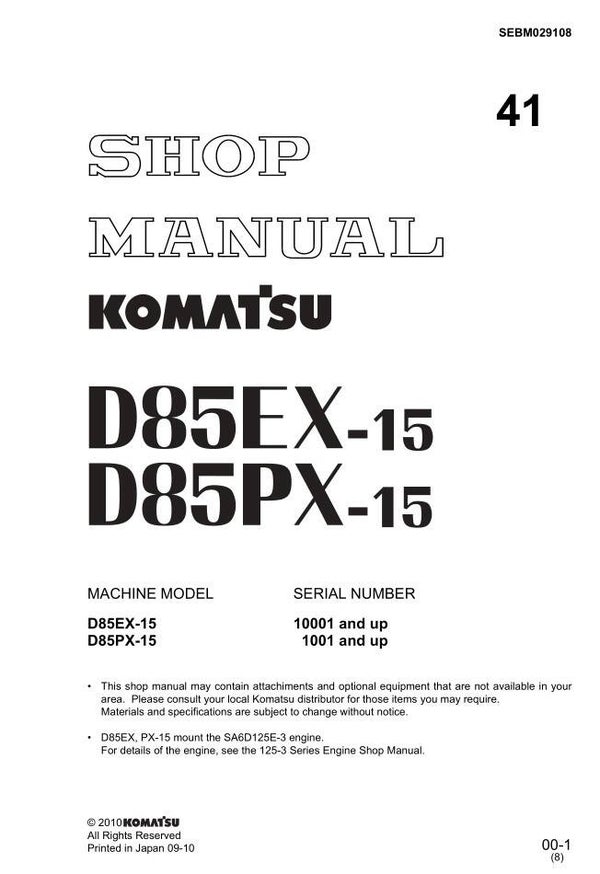KM  41 Komatsu D85EX-15, D85PX-15 Bulldozer Workshop Manual 935 pages