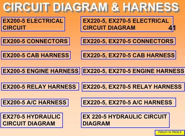^41 Hitachi EX200-5, EX200LC-5, EX220-5, EX220LC-5, EX230LC-5, EX270-5, EX270LC-5 Diagrams 15 pages