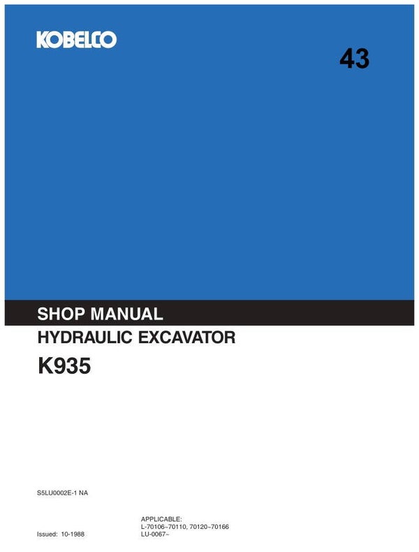 KB  43 Kobelco K935 Excavator Workshop Repair Manual 730 pages