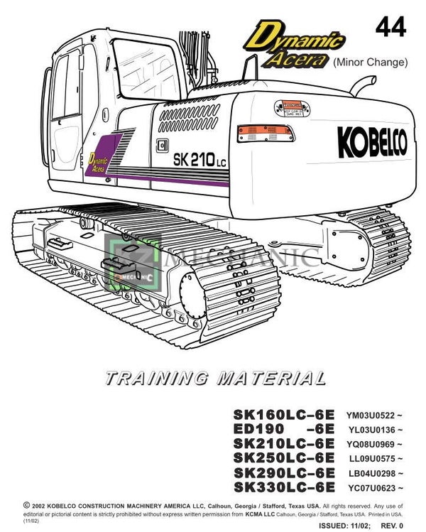 KB  44 Kobelco Mark 6E Series Technical Training Manual 691 pages