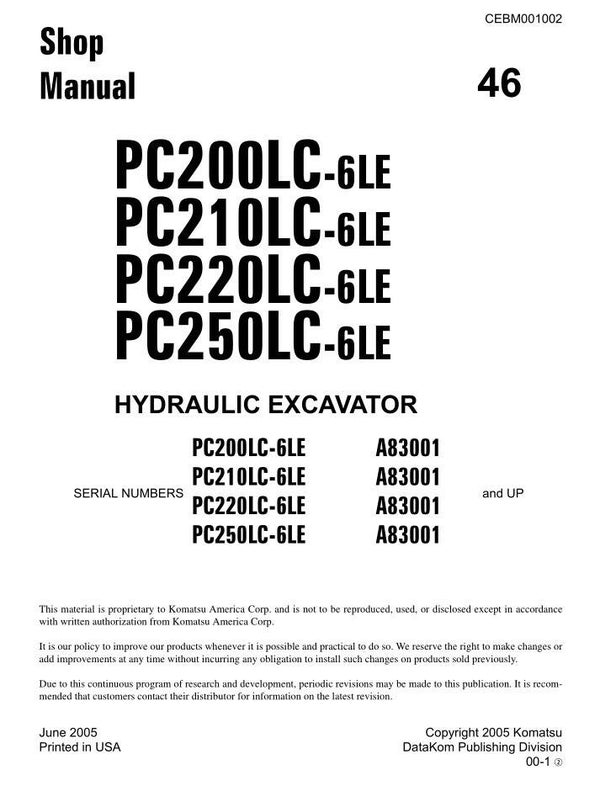 KM  46 Komatsu PC200LC-6LE, PC210LC-6LE, PC220LC-6LE, PC250LC-6LE Workshop Repair Manual 877 pages