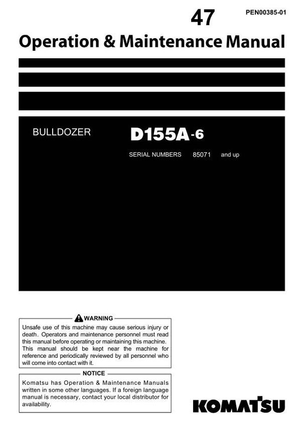 KM  47 Komatsu D155A-6 Japan Bulldozer Operation and Maintenance Manual 344 pages