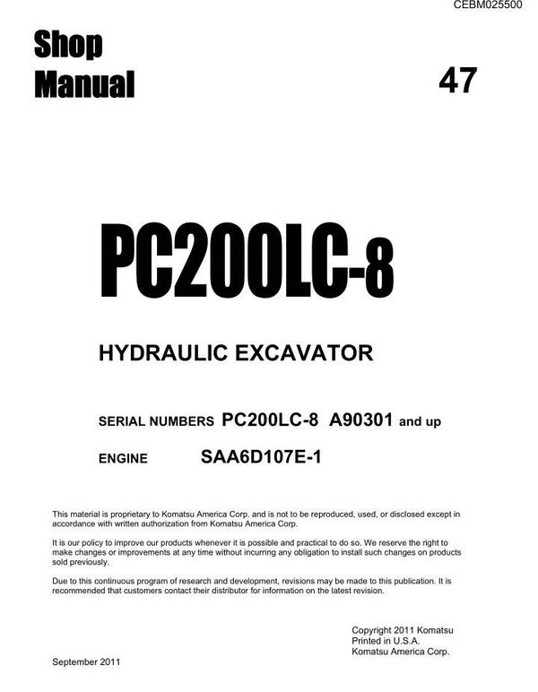 KM  47 Komatsu PC200LC-8 Excavator Workshop Repair Manual 1059 pages