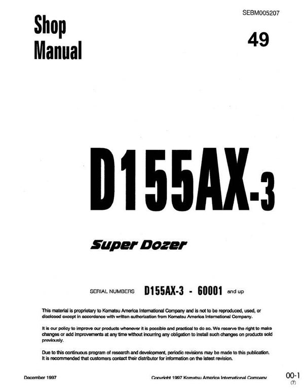 KM  49 Komatsu D155A-6 Japan Bulldozer Workshop Manual 85001 up 1179 pages