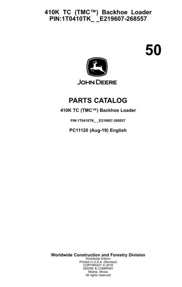 JD  50 John Deere 410K TC TMC Backhoe Loader Parts Catalog 1296 pages