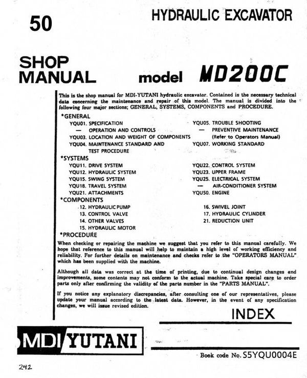 KB  50 Kobelco MD200LC Excavator Workshop Repair Manual 752 pages