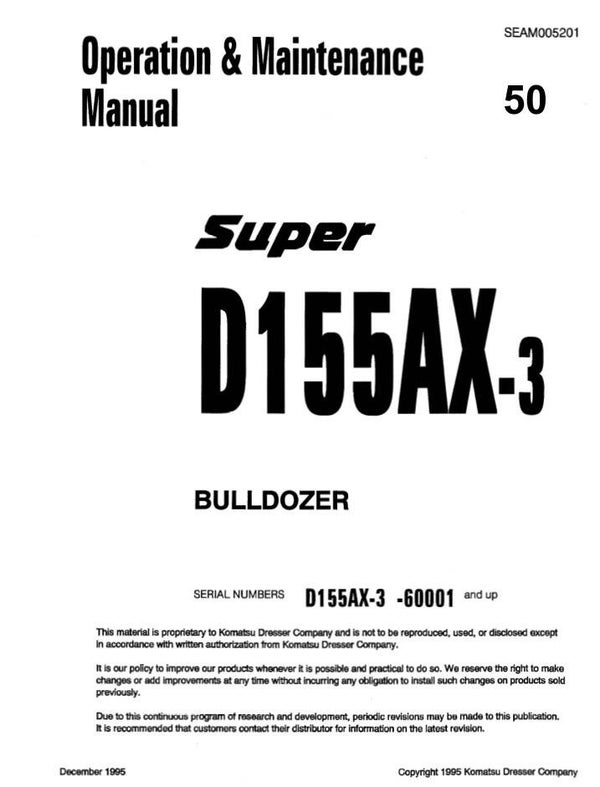 KM  50 Komatsu D155AX-3 Japan Bulldozer Operation and Maintenance Manual  239 pages