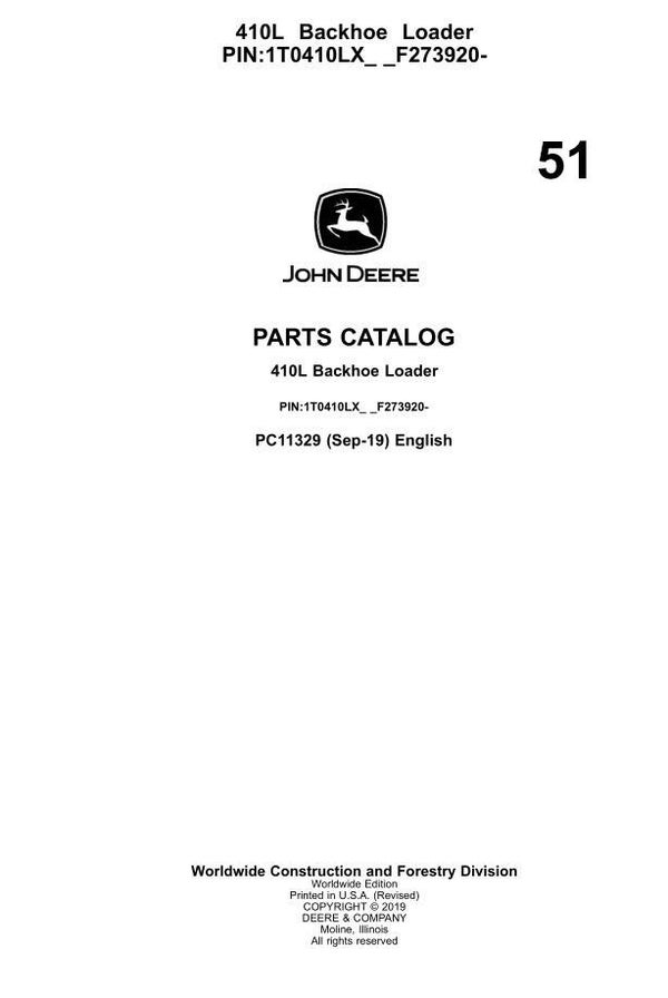 JD  51 John Deere 410L Backhoe Loader Parts Catalog 2127 pages