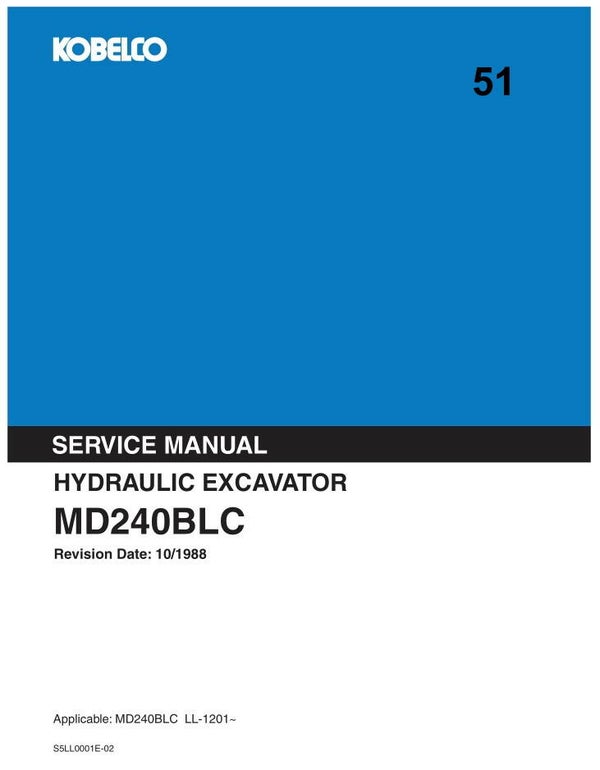 KB  51 Kobelco MD240BLC Excavator Service Repair Manual 504 pages