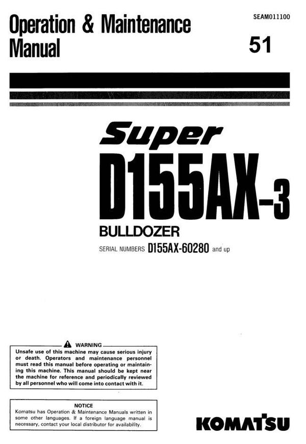 KM  51 Komatsu D155AX-3 Japan Bulldozer Operation and Maintenance Manual 60280 up 235 pages