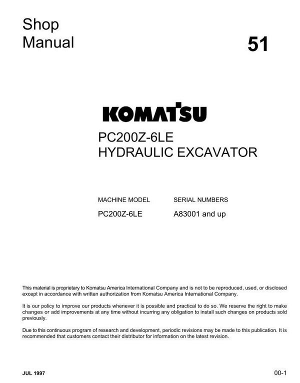 KM  51 Komatsu PC200Z-6LE Excavator Workshop Repair Manual 484 pages