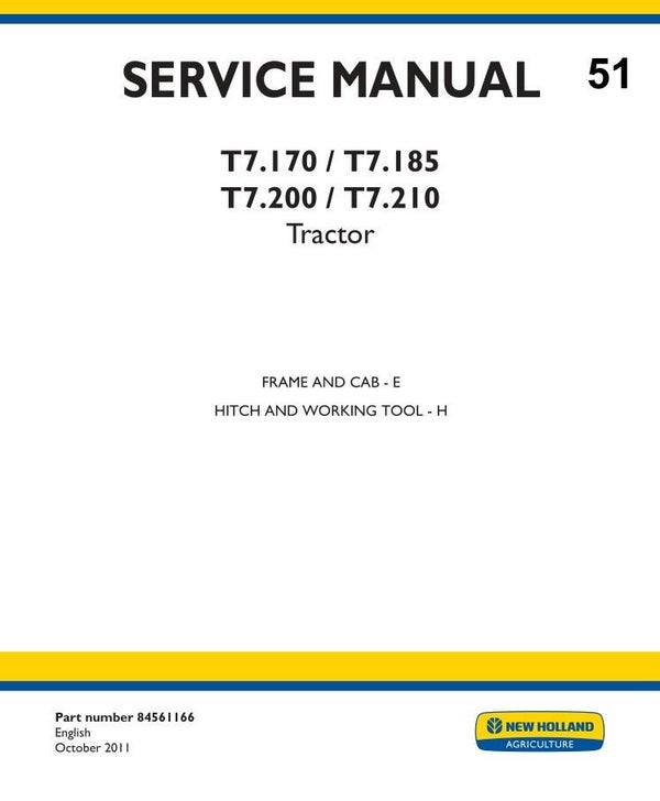 NHT 51 New Holland T7.170, T7.185, T7.200, T7.210 Tractor Service 2 sections Manual 289