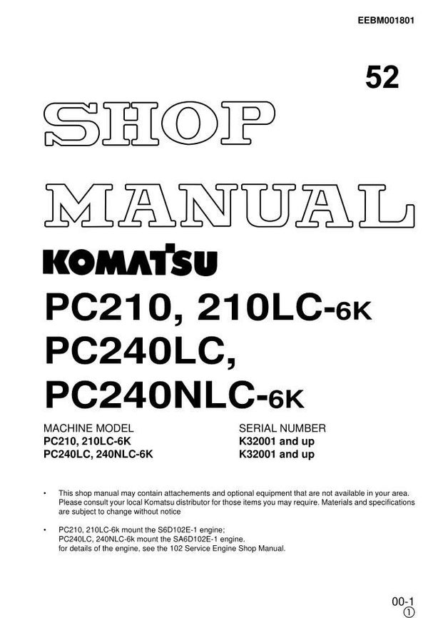 KM  52 Komatsu PC210, PC240 Series Excavator Workshop Repair Manual 664 pages