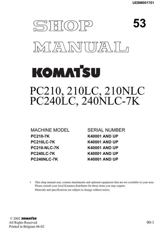 KM  53 Komatsu PC210-7K, PC240-7K Series Workshop Repair Manual 667 pages