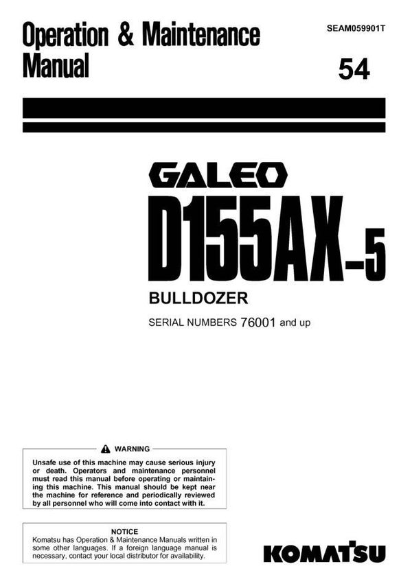 KM  54 Komatsu D155AX-5 Japan Bulldozer Operation and Maintenance Manual 76001 up 285 pages