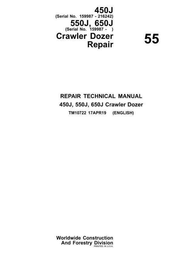 JD  55 John Deere 450J, 550J, 650J Crawler Dozer Repair technical Manual 418 pages
