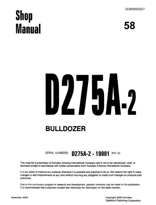 KM  58 Komatsu D275A-2 Japan Bulldozer Workshop Manual 743 pages