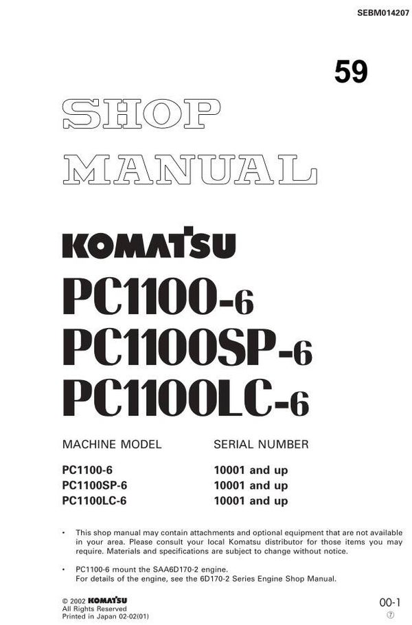 KM  59 Komatsu PC1100-6, PC1100SP-6, PC1100LC-6 Workshop Repair Manual 838 pagess