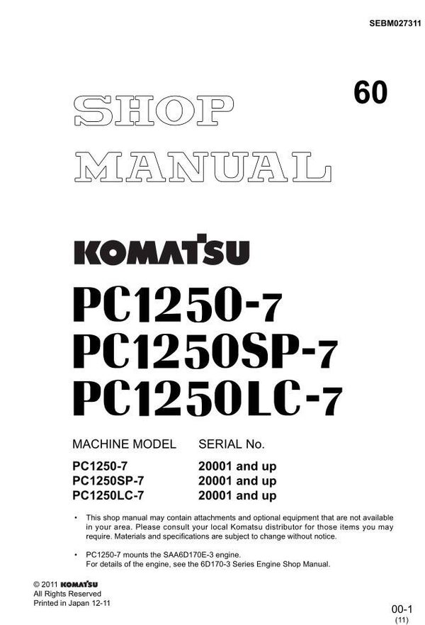 KM  60 Komatsu PC1250-7, PC1250SP-7, PC1250LC-7 Workshop Repair Manual 939 pages