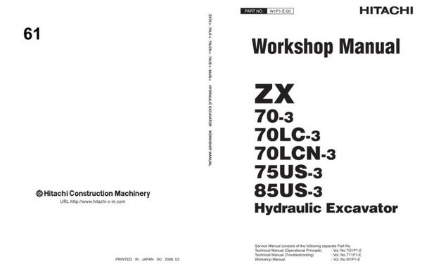 *+ 61 Hitachi ZX70-3, ZX70LC-3, ZX70LCN-3, ZX75US-3, ZX85US-3 Workshop Manual 709 pages