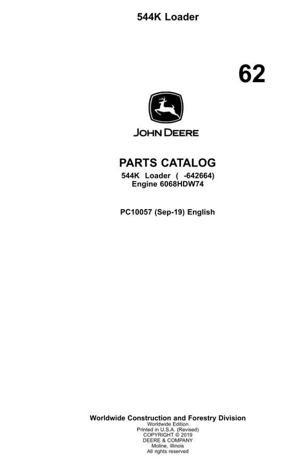 JD  62 John Deere 544K Loader Parts Manual 1084 pages