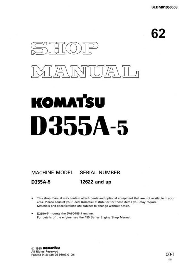 KM  62 Komatsu D355A-5 Japan Bulldozer Workshop Manual 722 pages