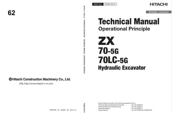 *+ 62 Hitachi ZX70-5G, ZX70LC-5G Excavator Technical Manuals 497 pages