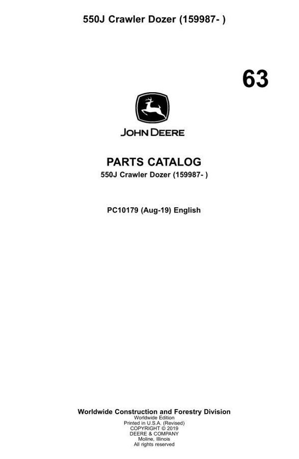 JD  63 John Deere 550J Crawler Dozer Parts Catalog 836 pages