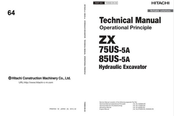 *+ 64 Hitachi ZX75US-5A, ZX85US-5A Technical Manuals 857 pages