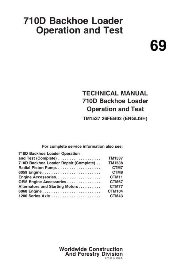 JD  69 John Deere 700D Backhoe Loader Technical Manual 1043 pages