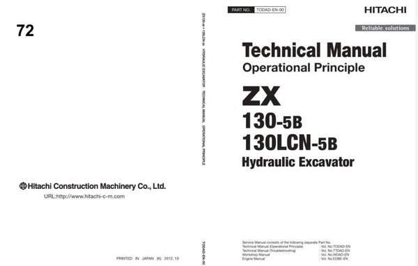 *+ 72 Hitachi ZX130-5B, ZX130LCN-5B Technical Manuals 1401 pages