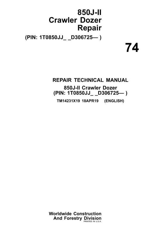 JD  74 John Deere 850J-II Crawler Dozer Repair Technical Manual 466 pages
