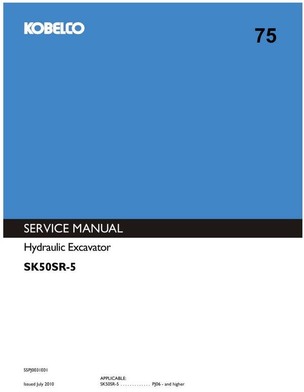 KB  75 Kobelco SK50SR-5 Excavator Service Repair Manual 943 pages