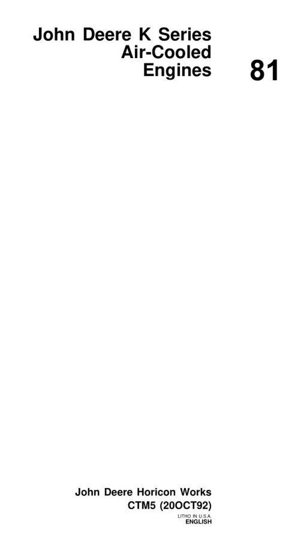 JD  81 John Deere K Series Air-Cooled Engines Workshop Repair Manual 521 pages