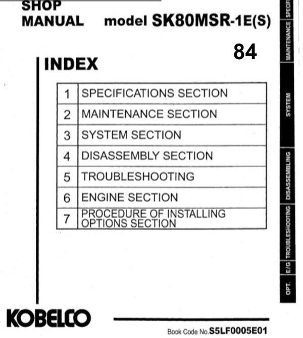 KB  84 Kobelco SK80MSR-1ES Excavator Workshop Manual 945 pages