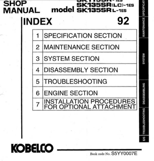 KB 92 Kobelco SK115-1ES Series Excavator Workshop Manual 1028 pages