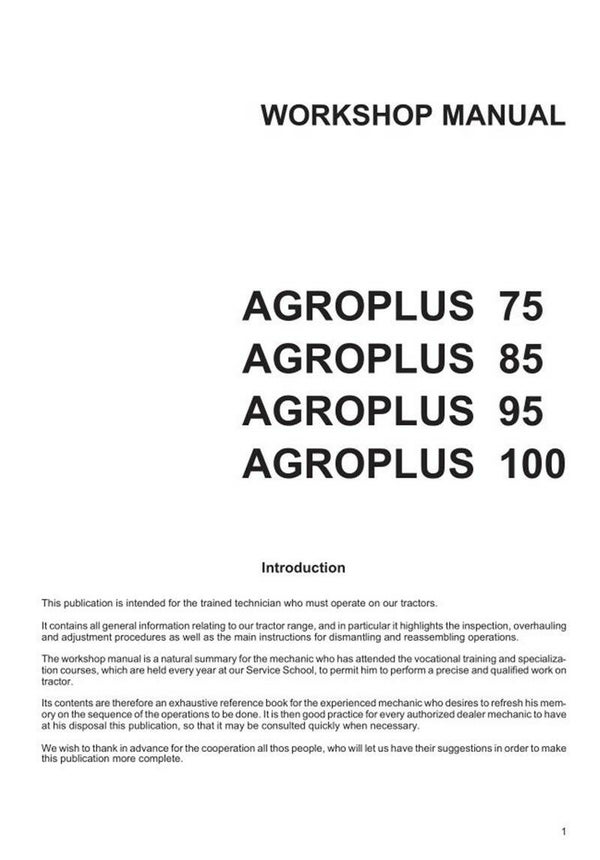 Deutz Agroplus 75 85 95 100 Tractors Workshop Manual