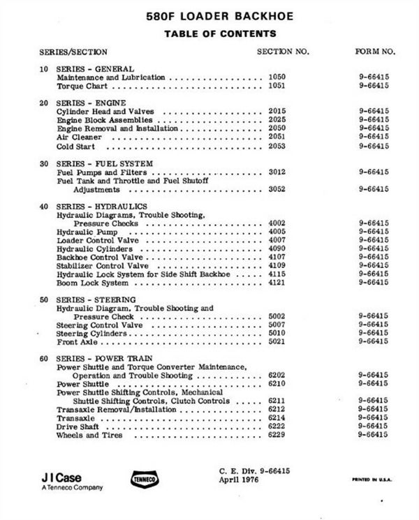 Case 580F Backhoe Workshop Manual